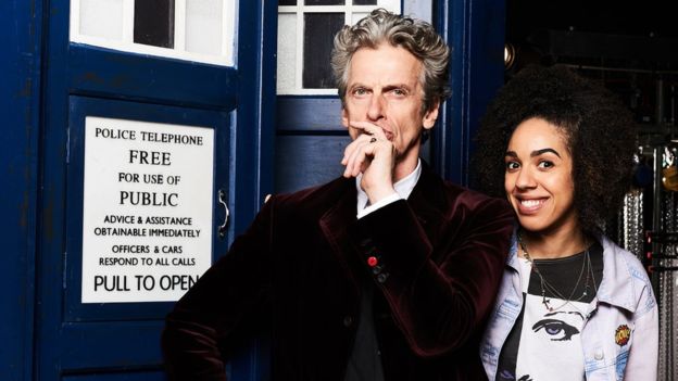 Peter Capaldi and Pearl Mackie as their Doctor Who characters.